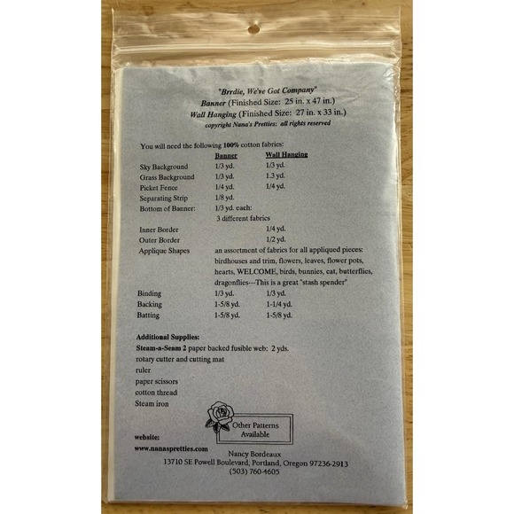 NANA'S PRETTIES "Brrdie, We've Got Company" Banner & Wall Hanging Pattern Uncut - Picture 3 of 3